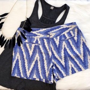 Kenar Linen Cotton Blend Blue Chevron Shorts